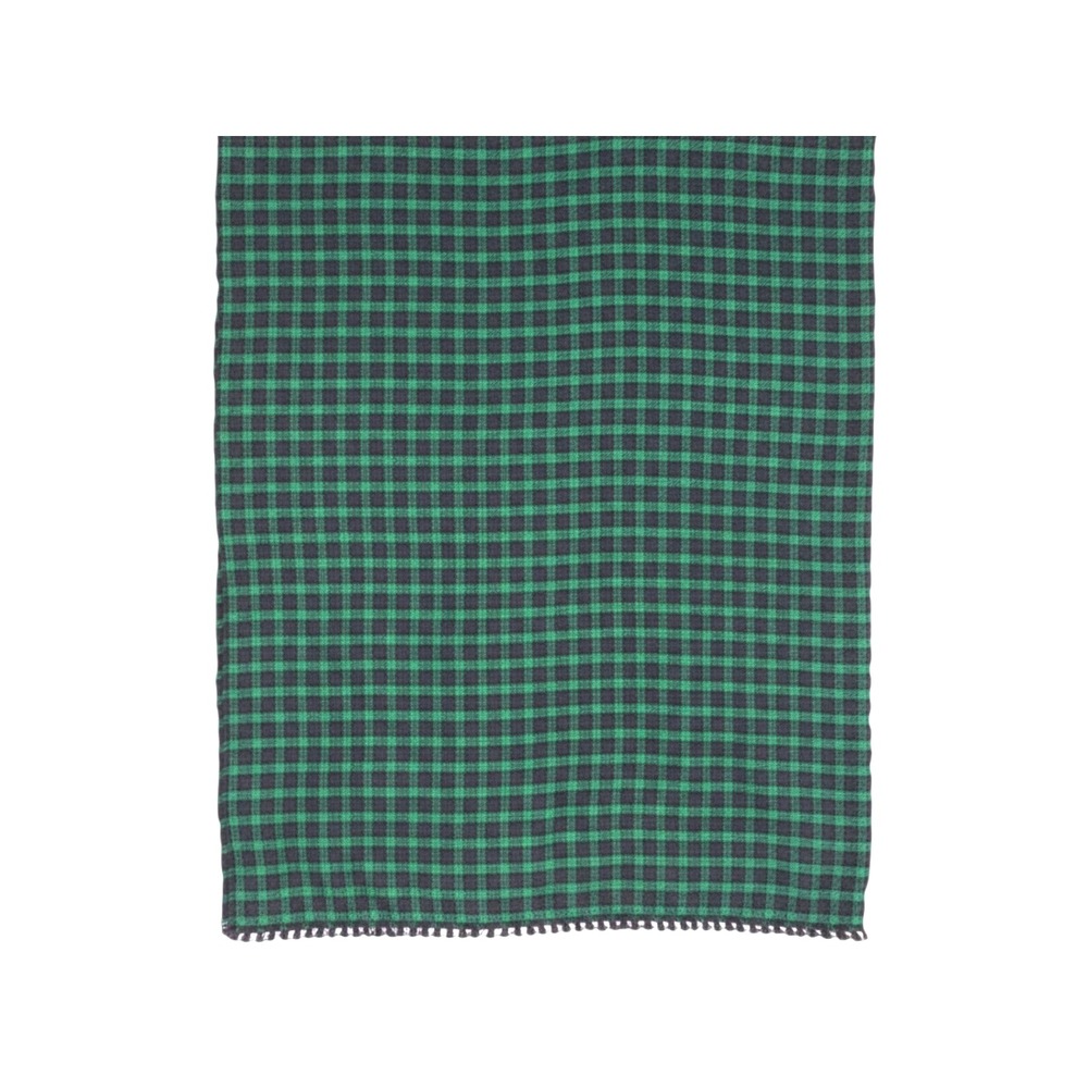 TALBOTS Green/Navy 100% WOOL Gingham Plaid TASSEL TRIM Rectangle Wrap Scarf